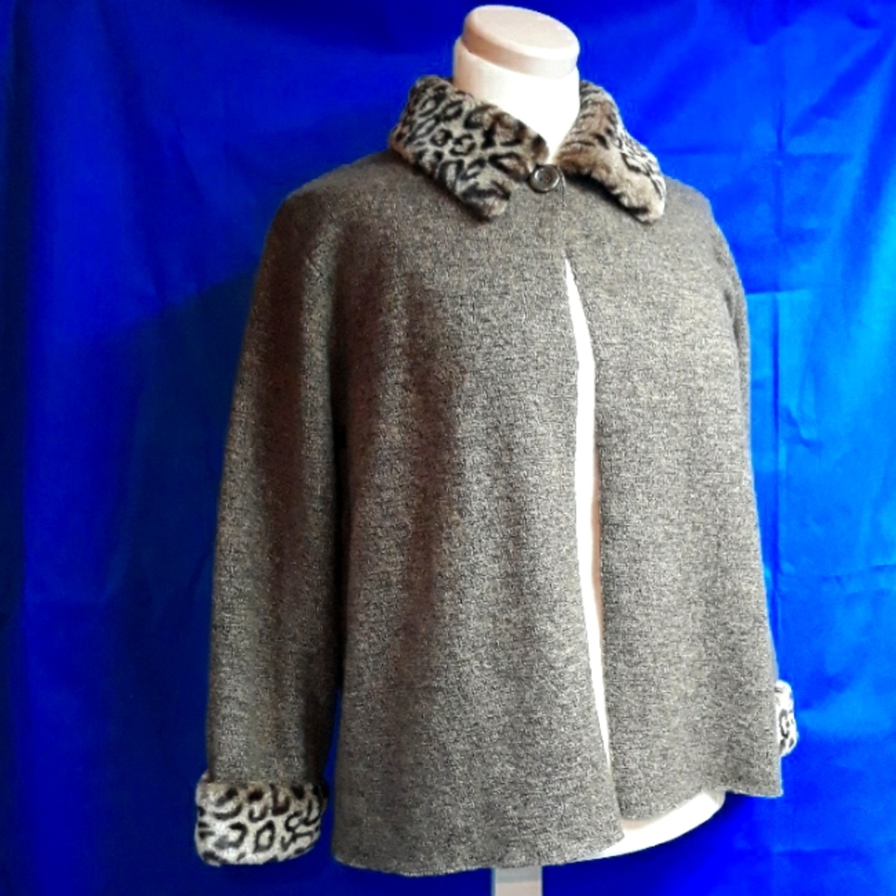 Leopard Faux fur Knit Jacket